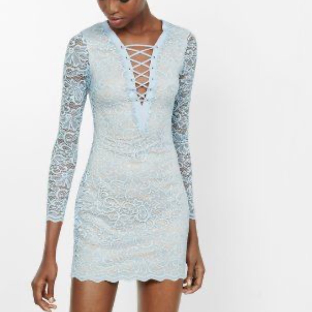 HP NWT Express bodycon blue lace dress